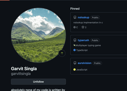 Screenshot of Garvit's GitHub profile